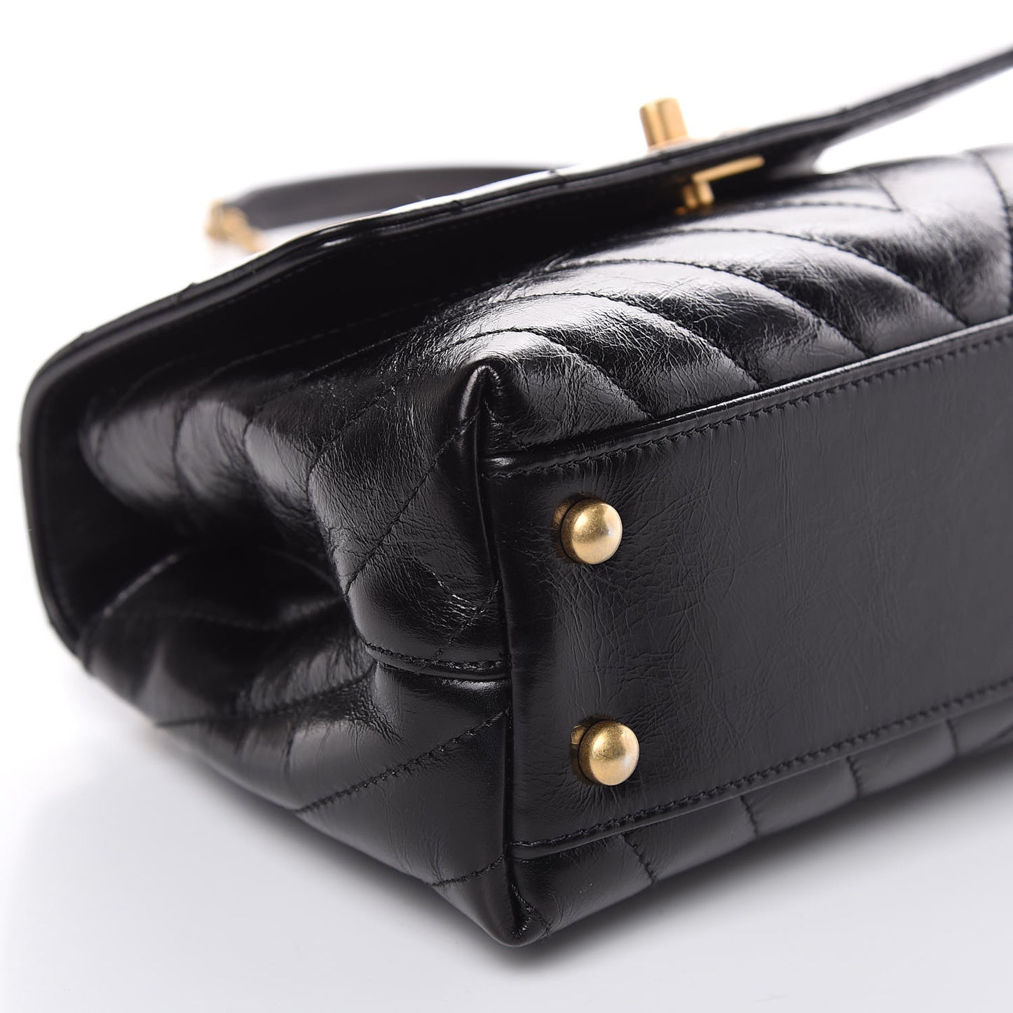 Calfskin Lizard Chevron Quilted Mini Coco Handle Flap Black