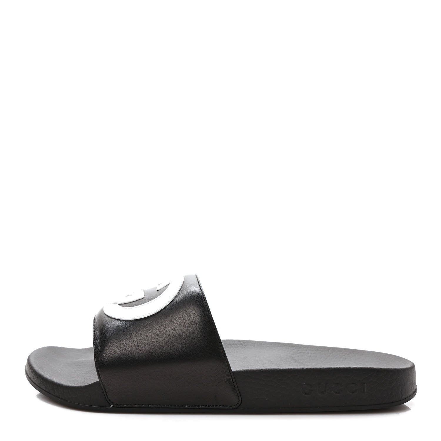 Gucci Nappa Miro Soft Calfskin Interlocking G Mens Slide Sandals 9 Black White 1 of 8