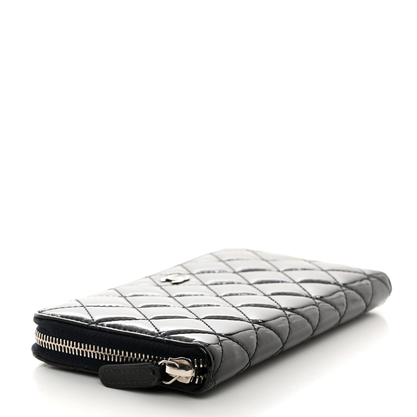 Patent Quilted Zip Around Wallet Navy