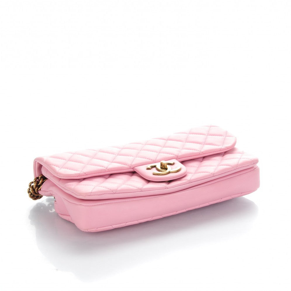 Calfskin Quilted Small CC Crown Flap Pink