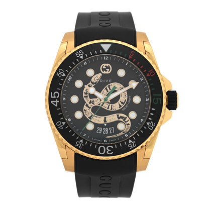 Gucci Stainless Steel Rubber 45mm Dive Snake Quartz Watch Black 1 of 5