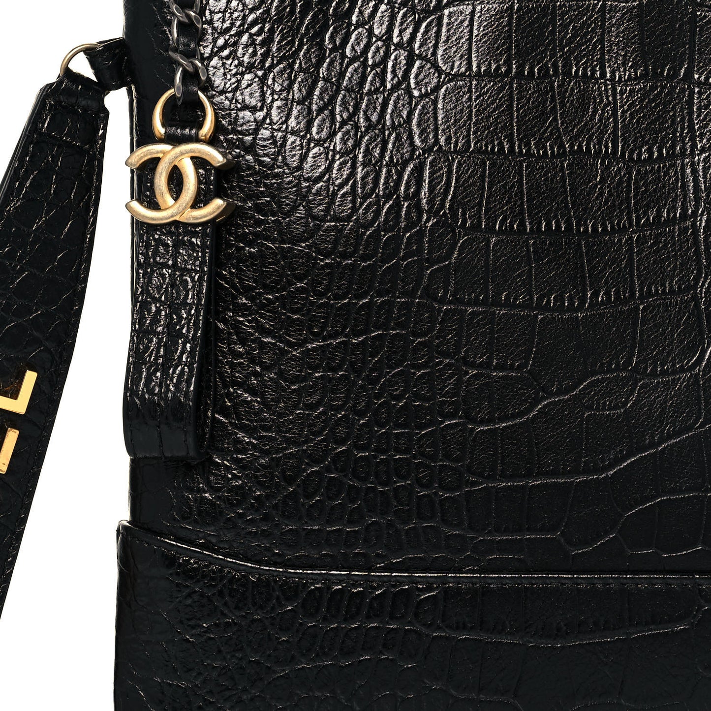 Calfskin Crocodile Embossed Quilted Medium Gabrielle Cosmetic Case Black