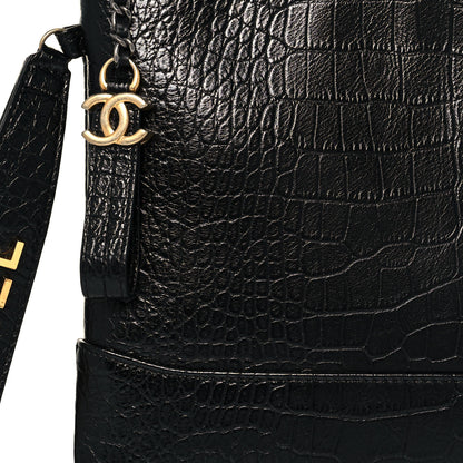 Chanel Calfskin Crocodile Embossed Quilted Medium Gabrielle Cosmetic Case Black 8 of 13