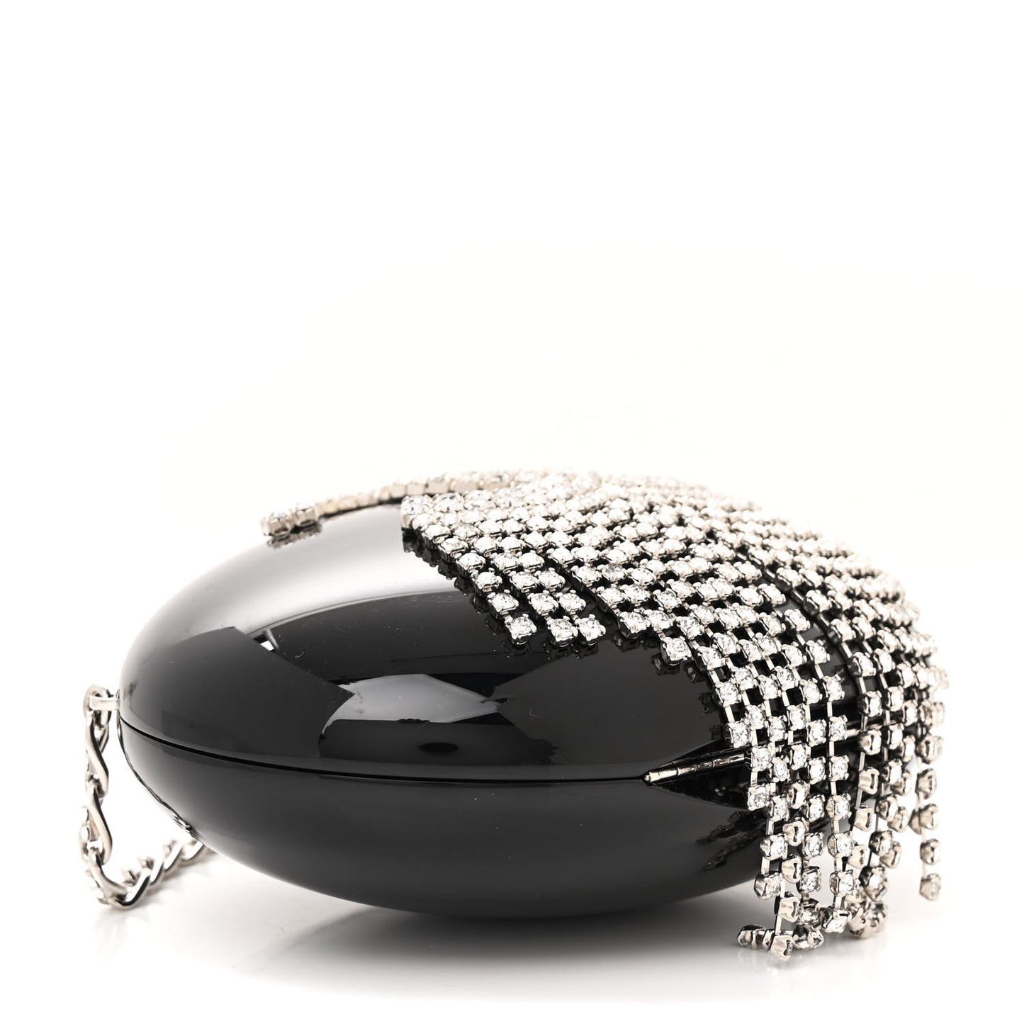 Resin Crystal Chain Fringe CC Oval Minaudiere Black