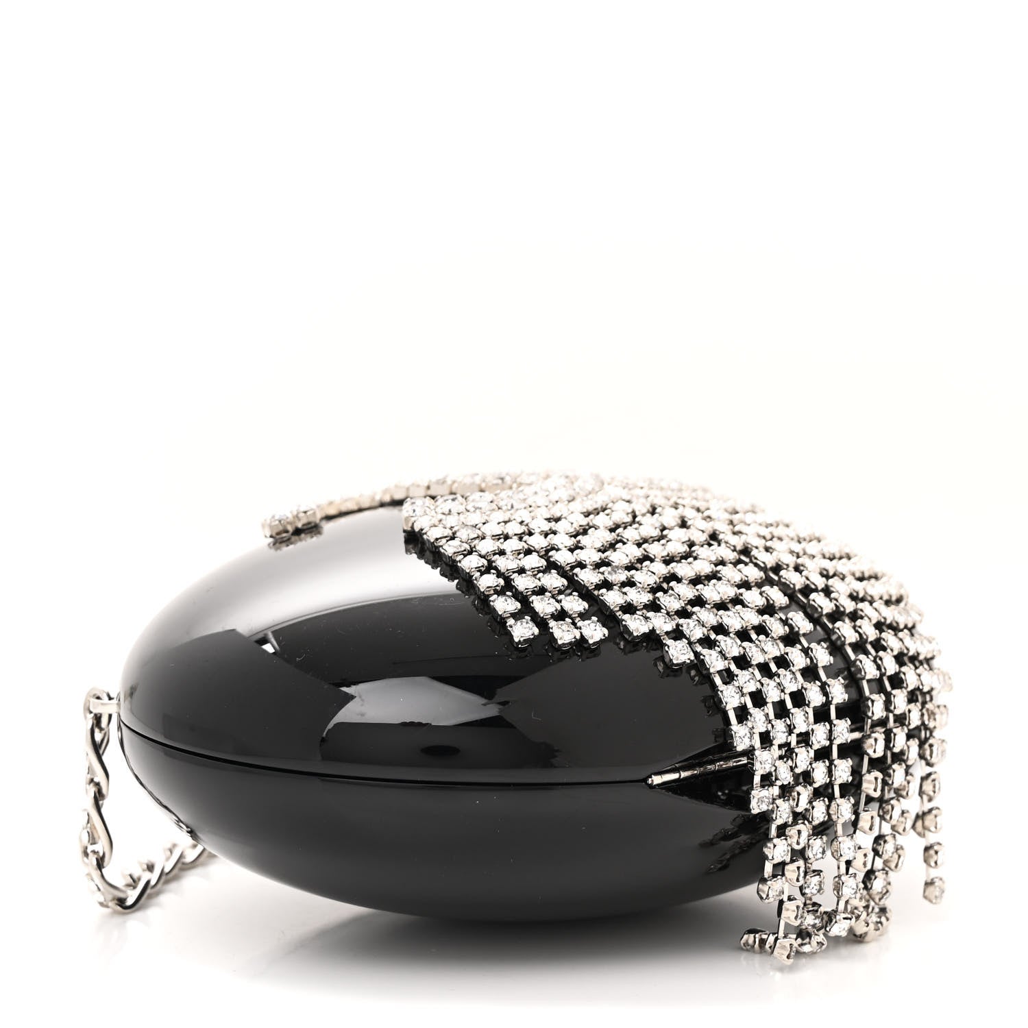 Chanel Resin Crystal Chain Fringe CC Oval Minaudiere Black 4 of 12