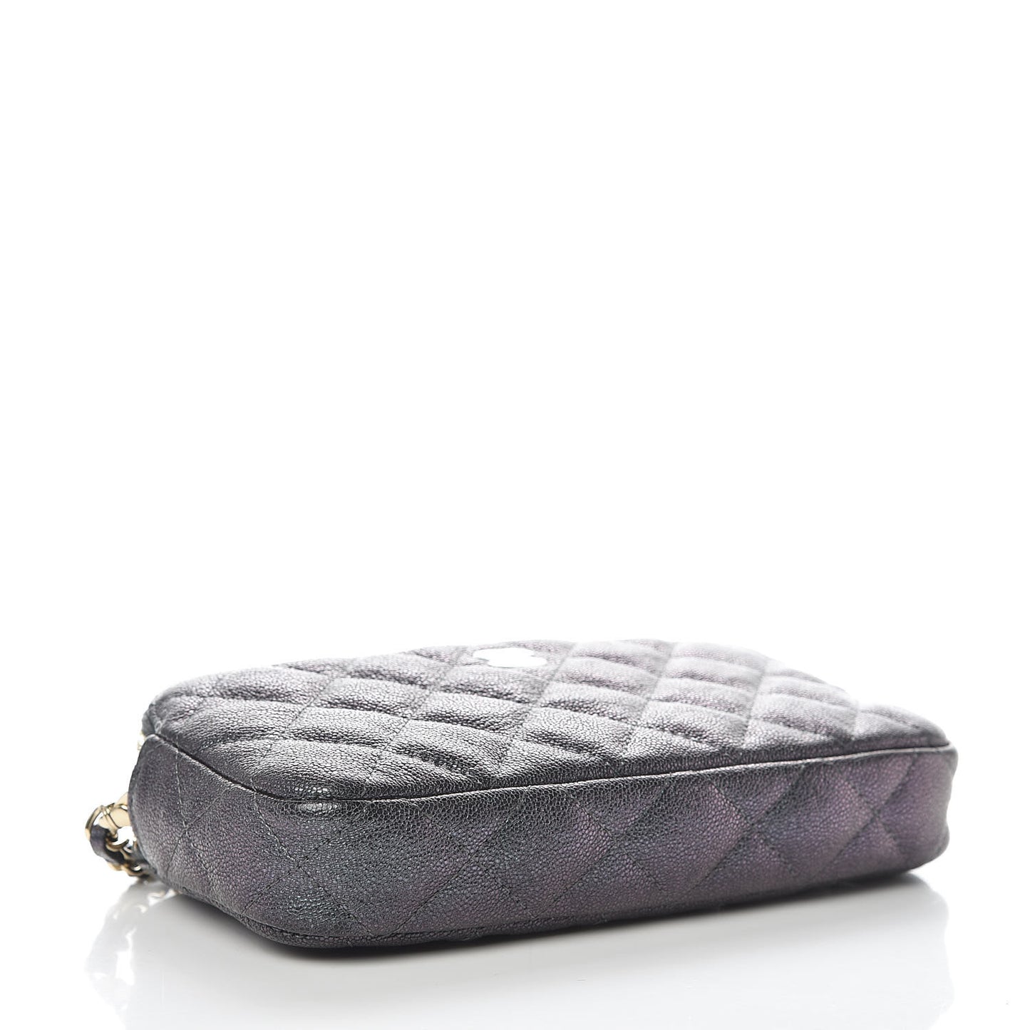 Iridescent Caviar Quilted Clutch With Chain Black
