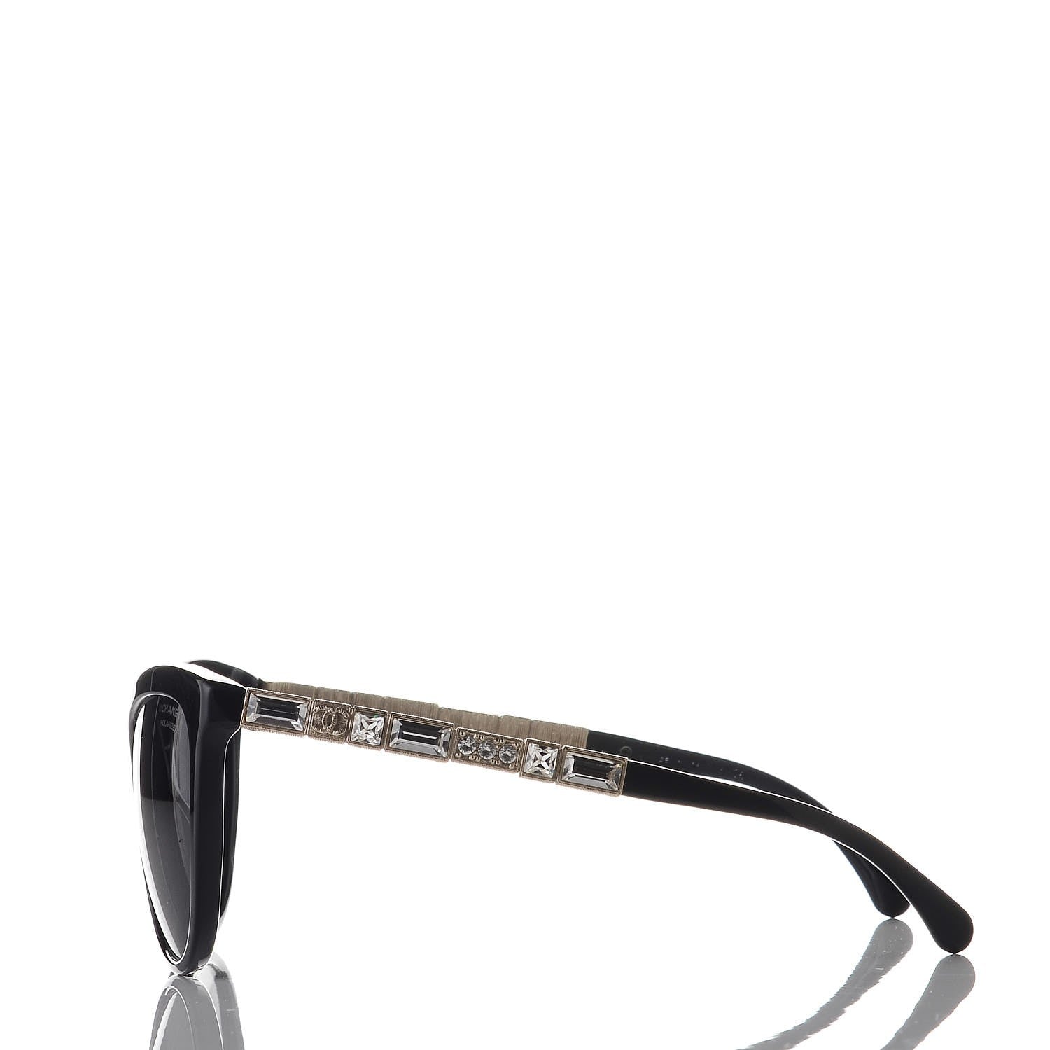 Chanel Crystal Baguette Polarized Cat Eye Bijou Sunglasses 5307-B Black 3 of 8