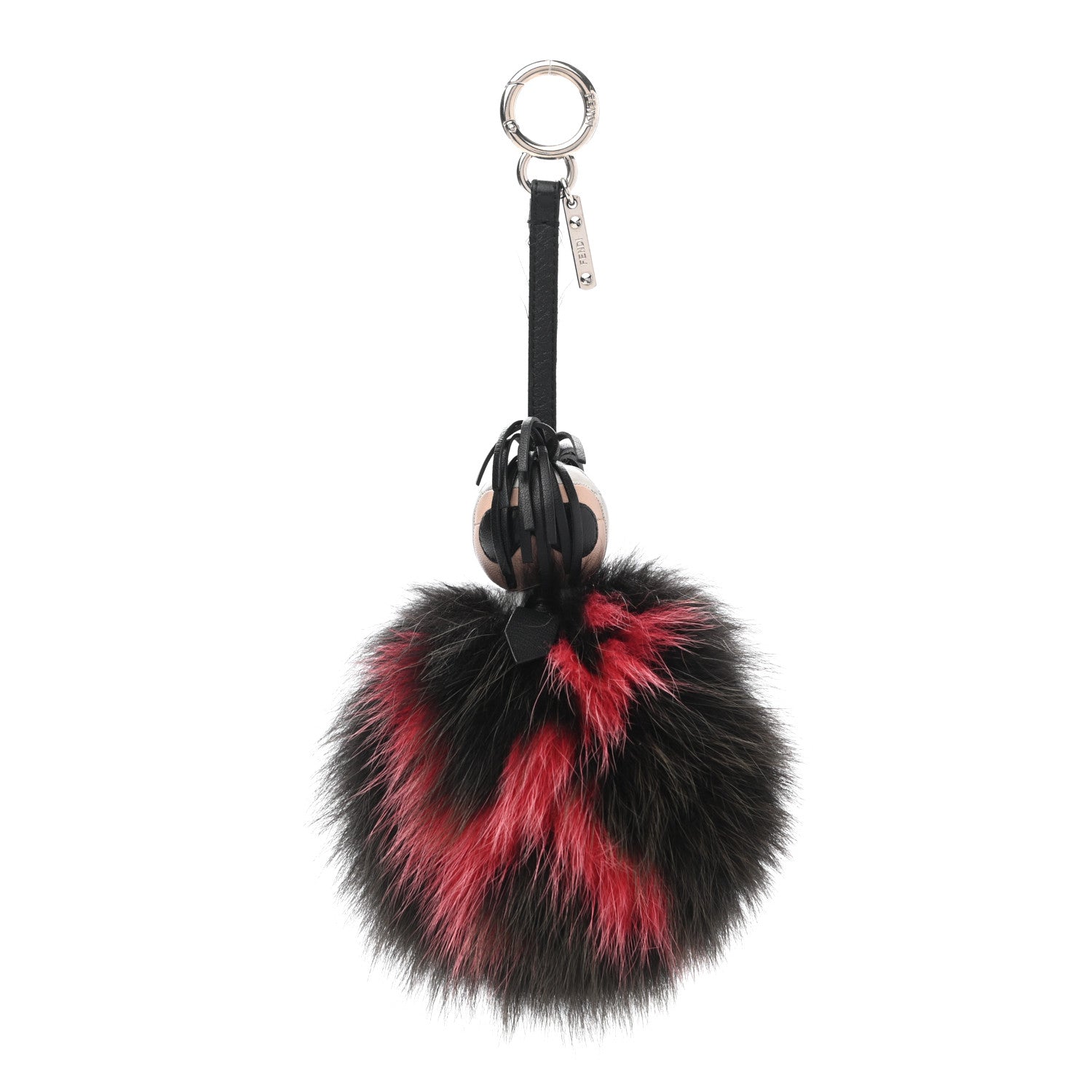 Fendi Fox Fur Shiny Nappa Bi-Color Super Karlito Pom Pom Bag Charm Moro Rosso Chiaro 1 of 5