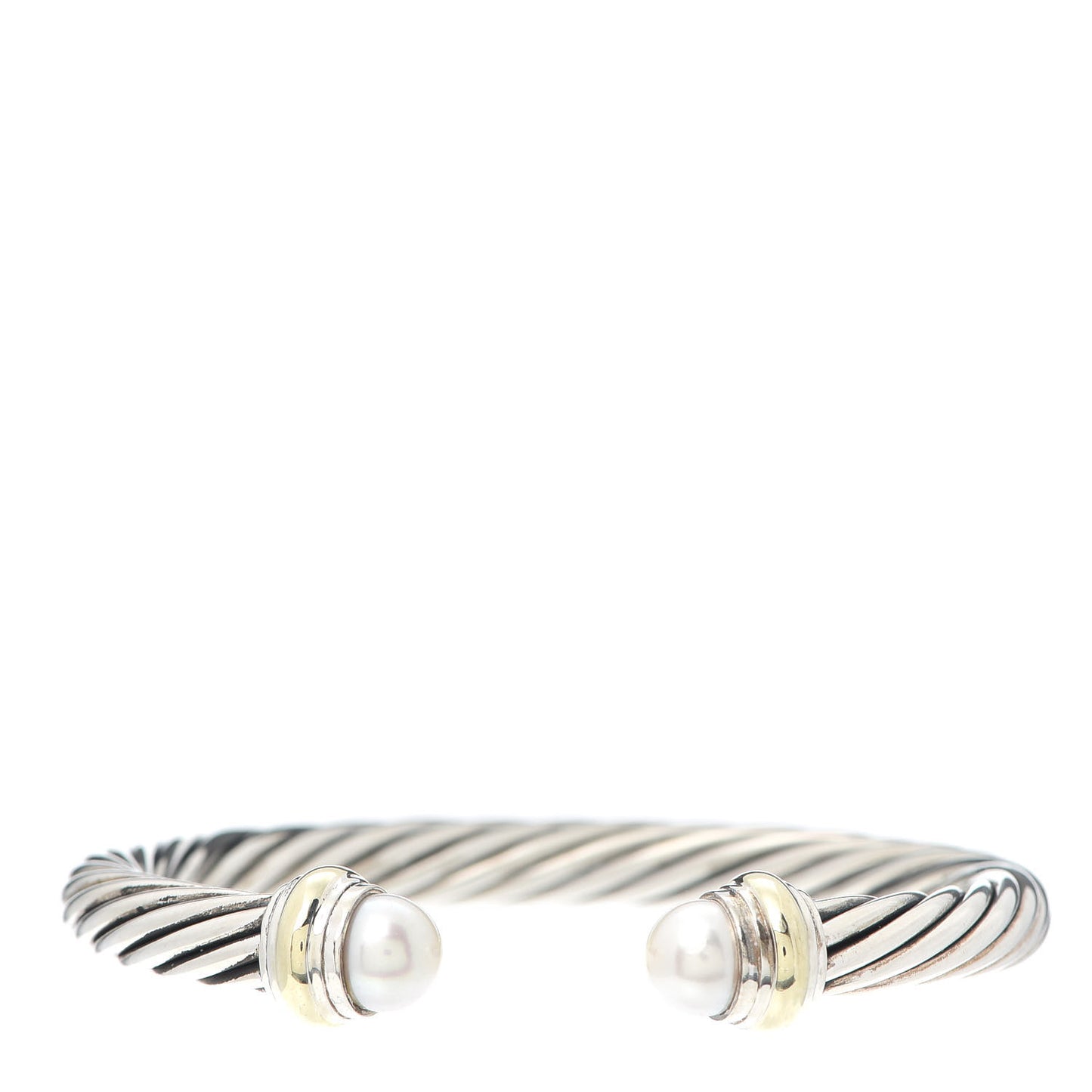 Sterling Silver 14K Yellow Gold Pearl 7mm Cable Classics Bracelet