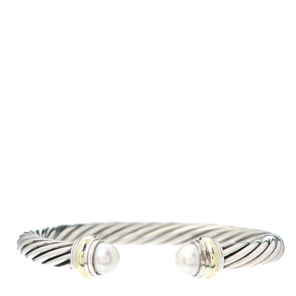 David Yurman Sterling Silver 14K Yellow Gold Pearl 7mm Cable Classics Bracelet 1 of 6