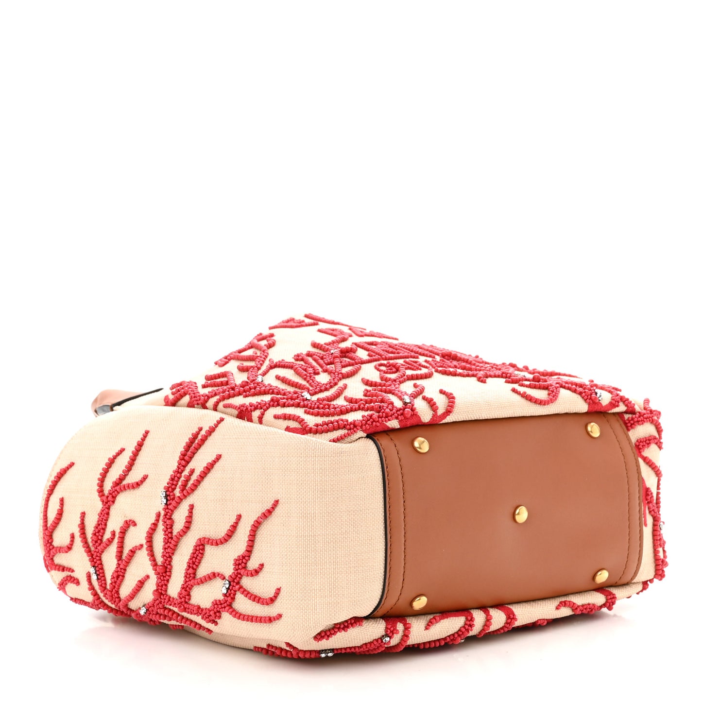Canvas Beaded Atelier Print Tote Bag Naturale Red