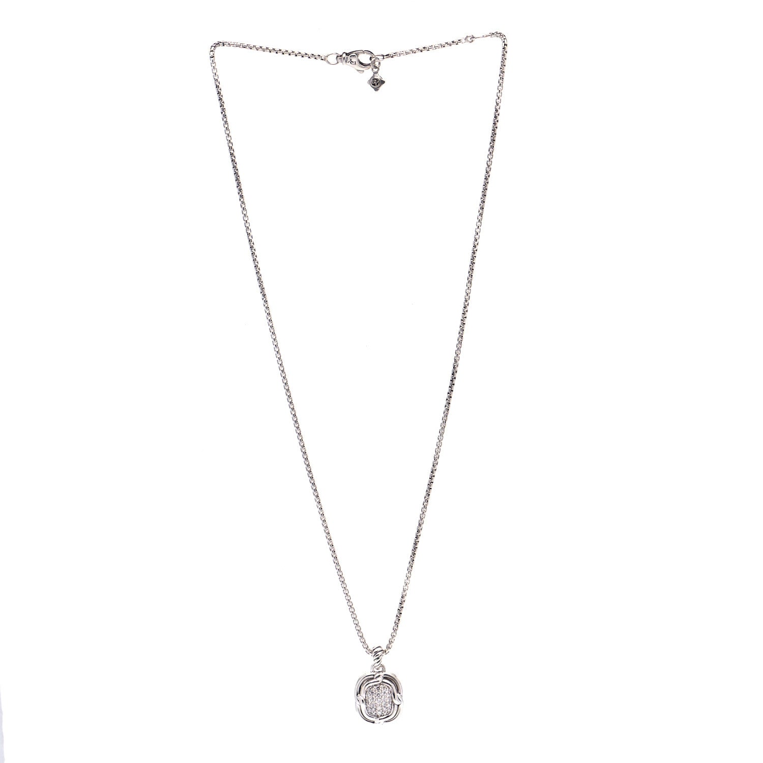 David Yurman Sterling Silver Diamond 10mm Labyrinth Pendant Necklace 2 of 5