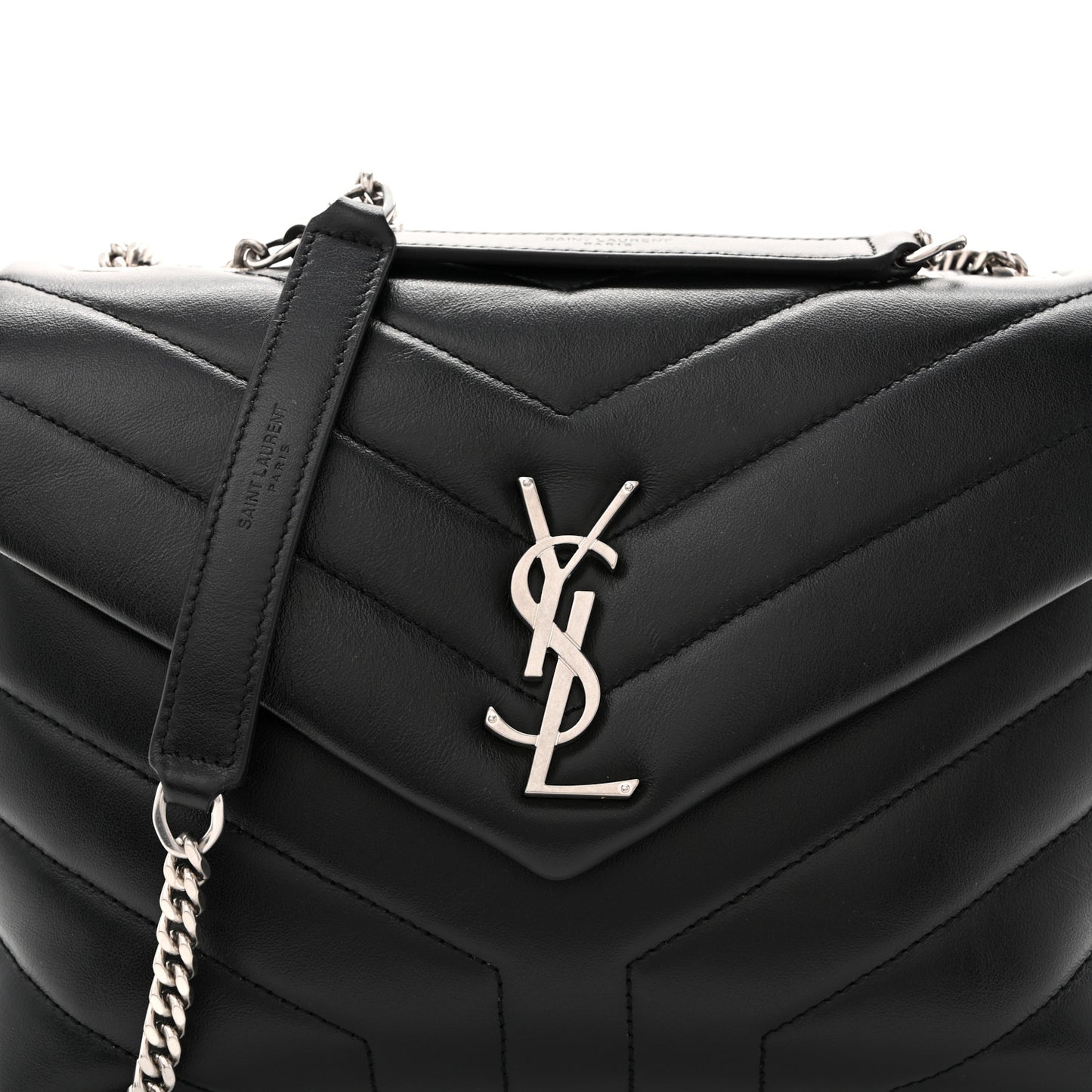 Calfskin Y Quilted Monogram Small Loulou Chain Satchel Black