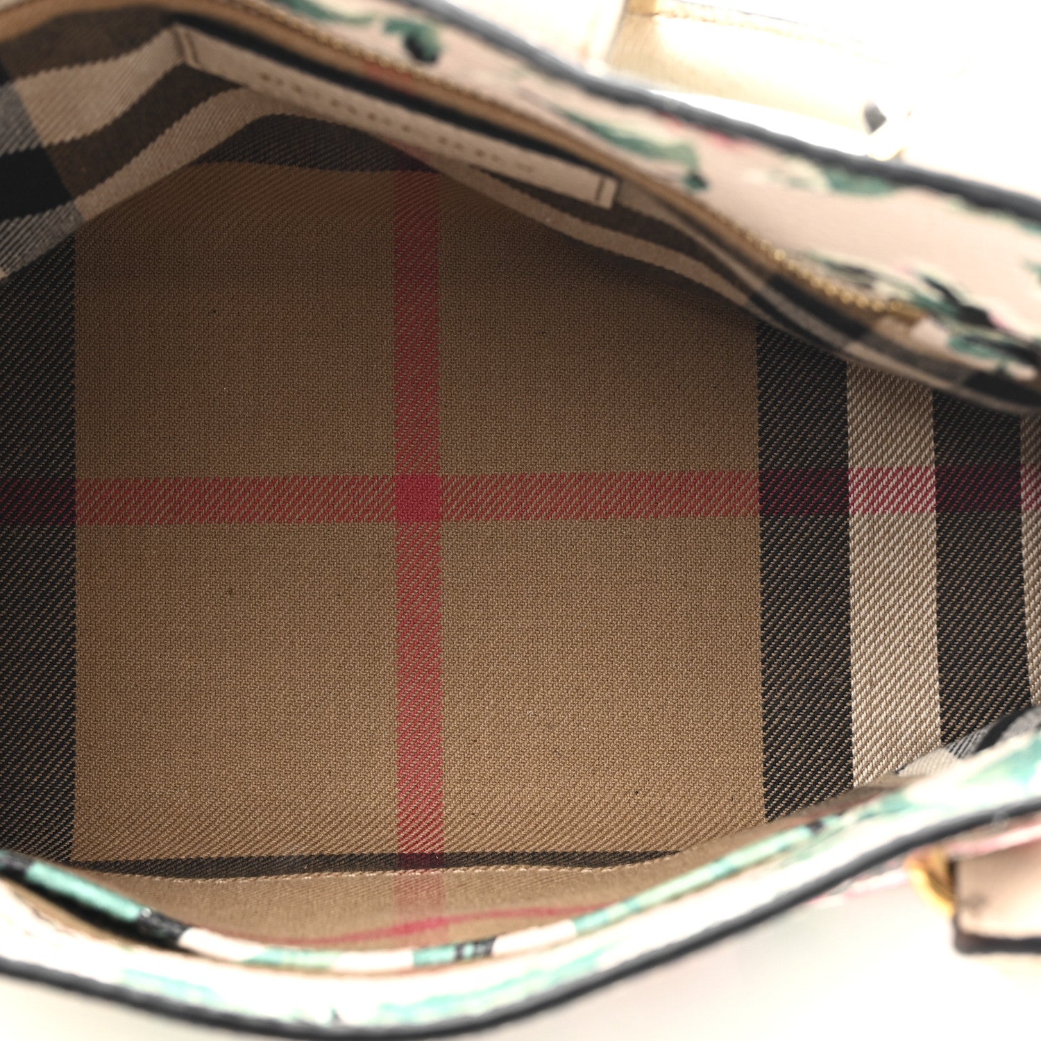 Burberry Soft Grain Calfskin Floral Print Medium Buckle Tote Natural Emerald Green 5 of 13