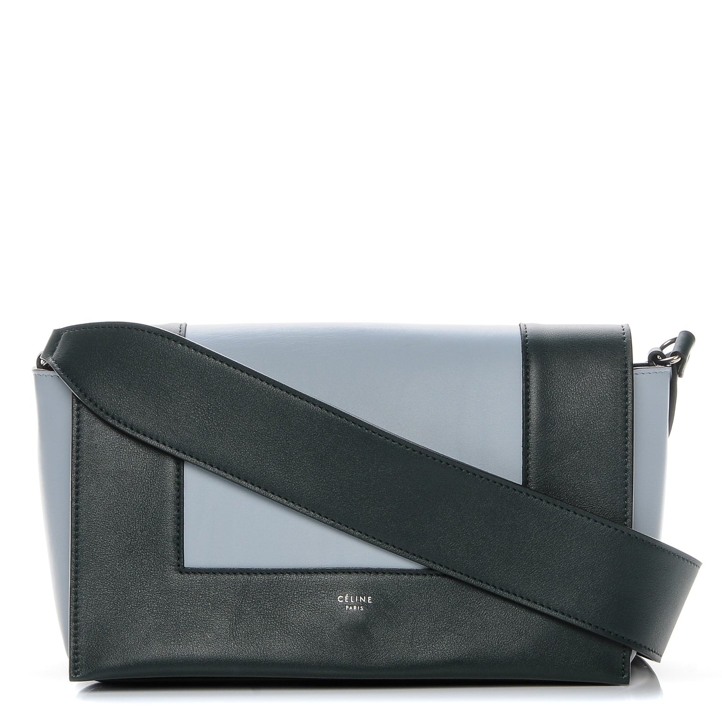 Shiny Smooth Calfskin Medium Frame Shoulder Bag Black Dark Green Mineral