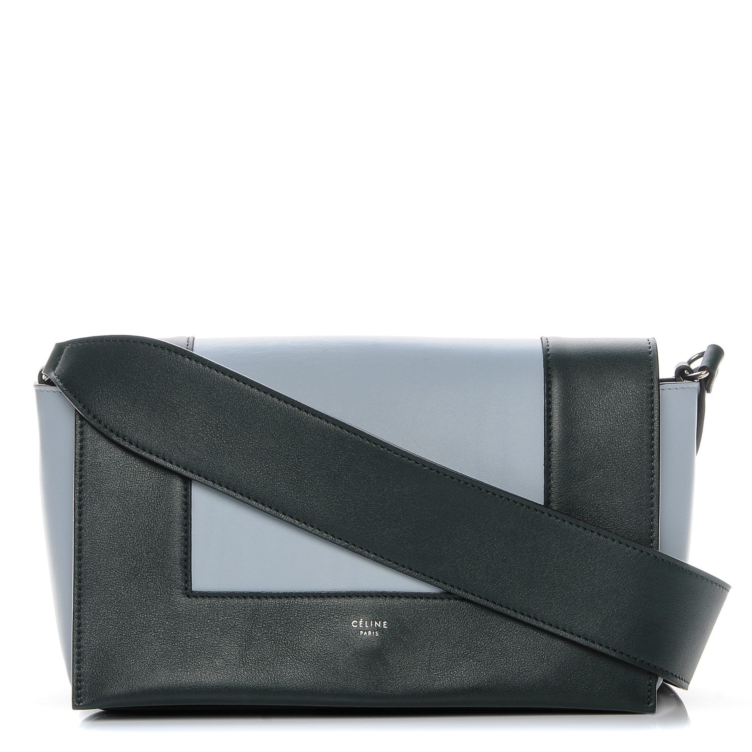 Celine Shiny Smooth Calfskin Medium Frame Shoulder Bag Black Dark Green Mineral 1 of 6