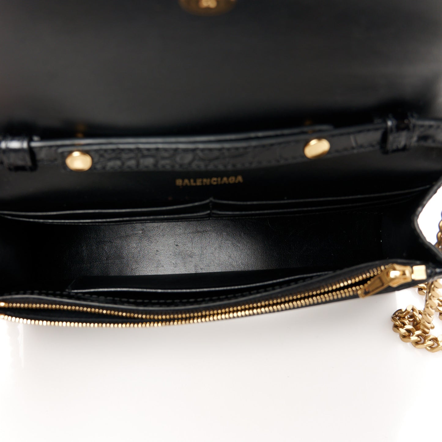 Shiny Calfskin Crocodile Embossed Hourglass Chain Bag Black