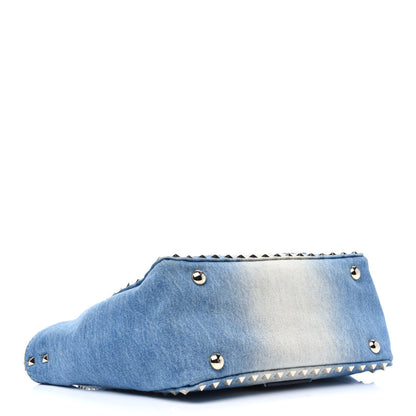 Valentino Garavani Denim Butterfly Embroidered Small Rockstud Tote Light Denim 5 of 13