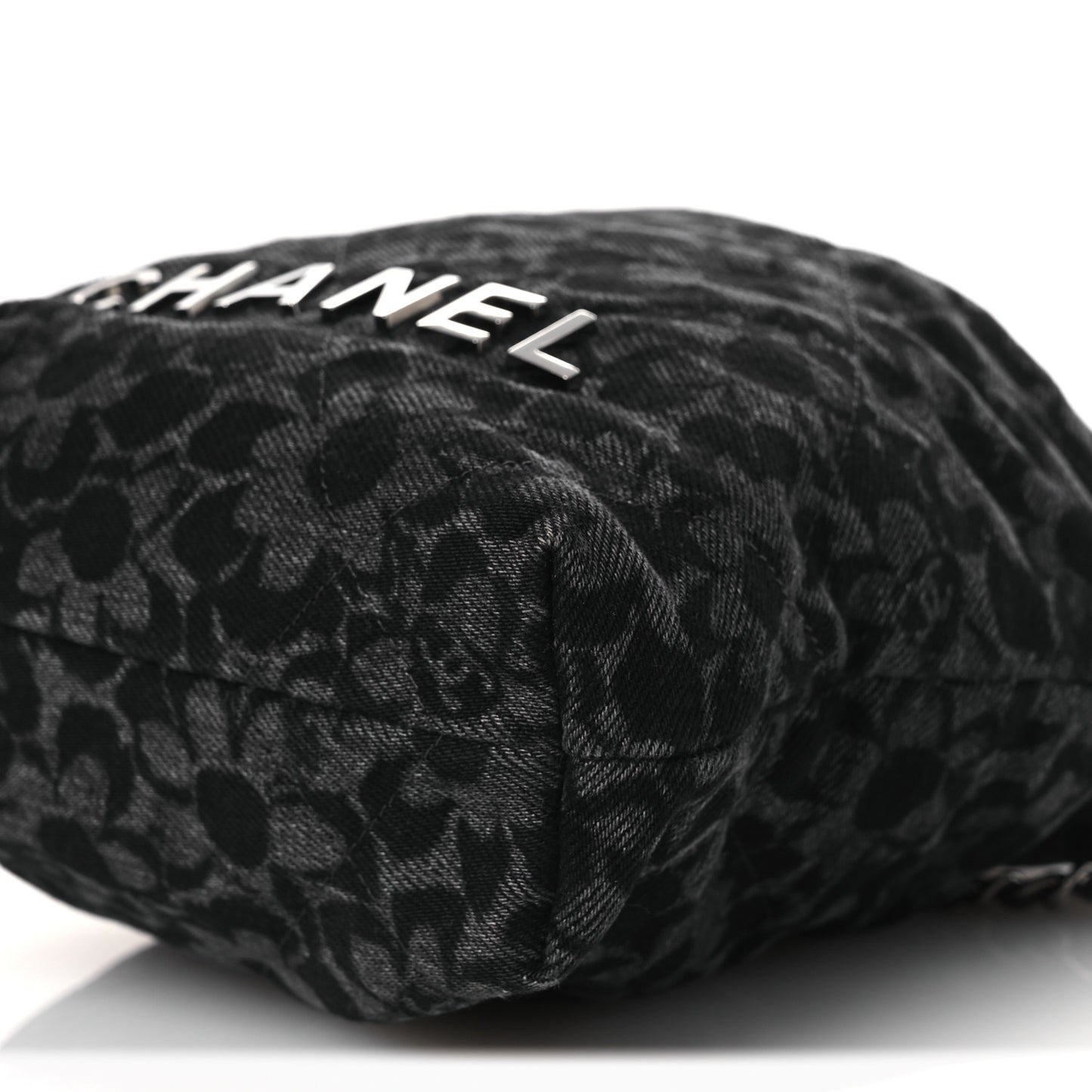 Denim Quilted Floral Print Mini Chanel 22 Black Grey