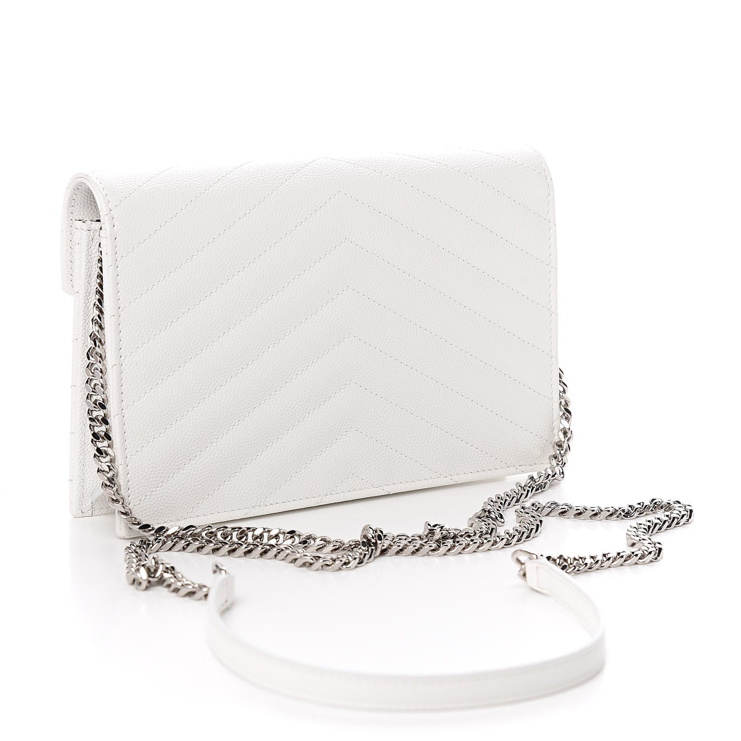 Saint Laurent Grain De Poudre Matelasse Chevron Monogram Envelope Chain Wallet Optical White 3 of 11