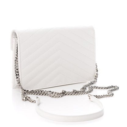 Saint Laurent Grain De Poudre Matelasse Chevron Monogram Envelope Chain Wallet Optical White 3 of 11