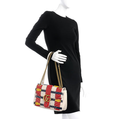 Gucci Calfskin Matelasse Trompe L'Oeil Print Medium GG Marmont Shoulder Bag Mystic White Hibiscus Red Marine Giallo 3 of 11