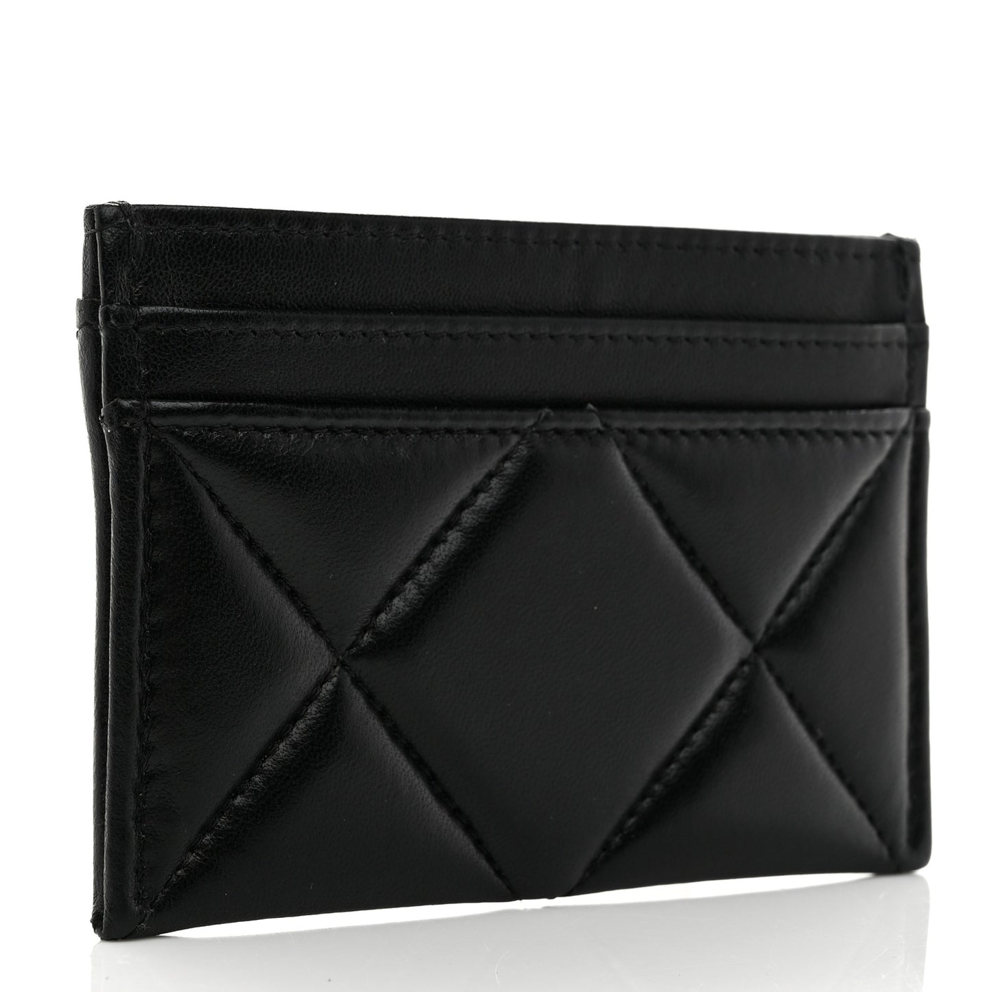 Lambskin Quilted Chanel 19 Card Holder Black