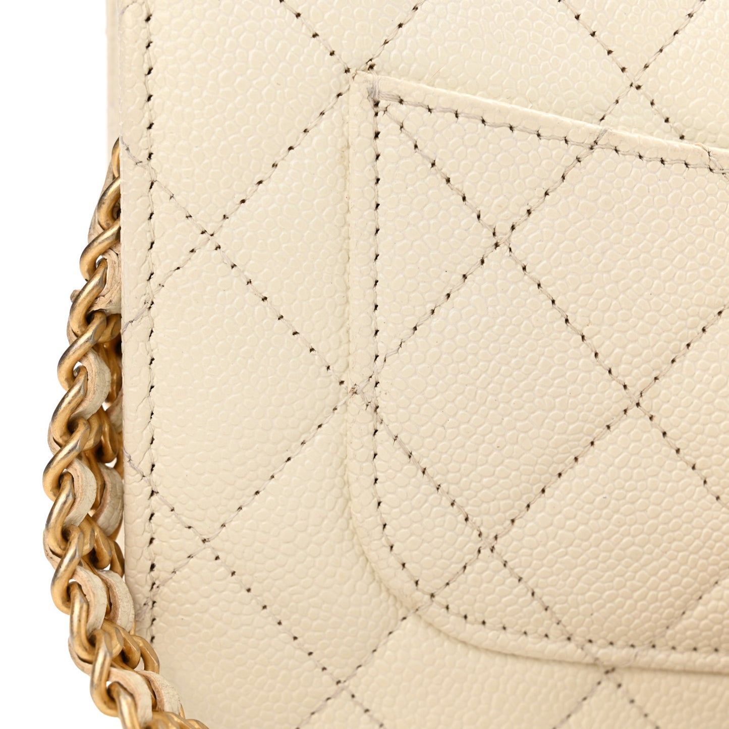 Shiny Caviar Quilted Chain Melody Wallet on Chain WOC White