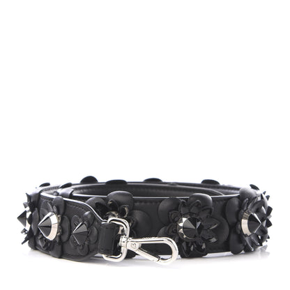 Fendi Vitello Dolce Nappa Patent Flowerland Studded Strap You Black 1 of 4