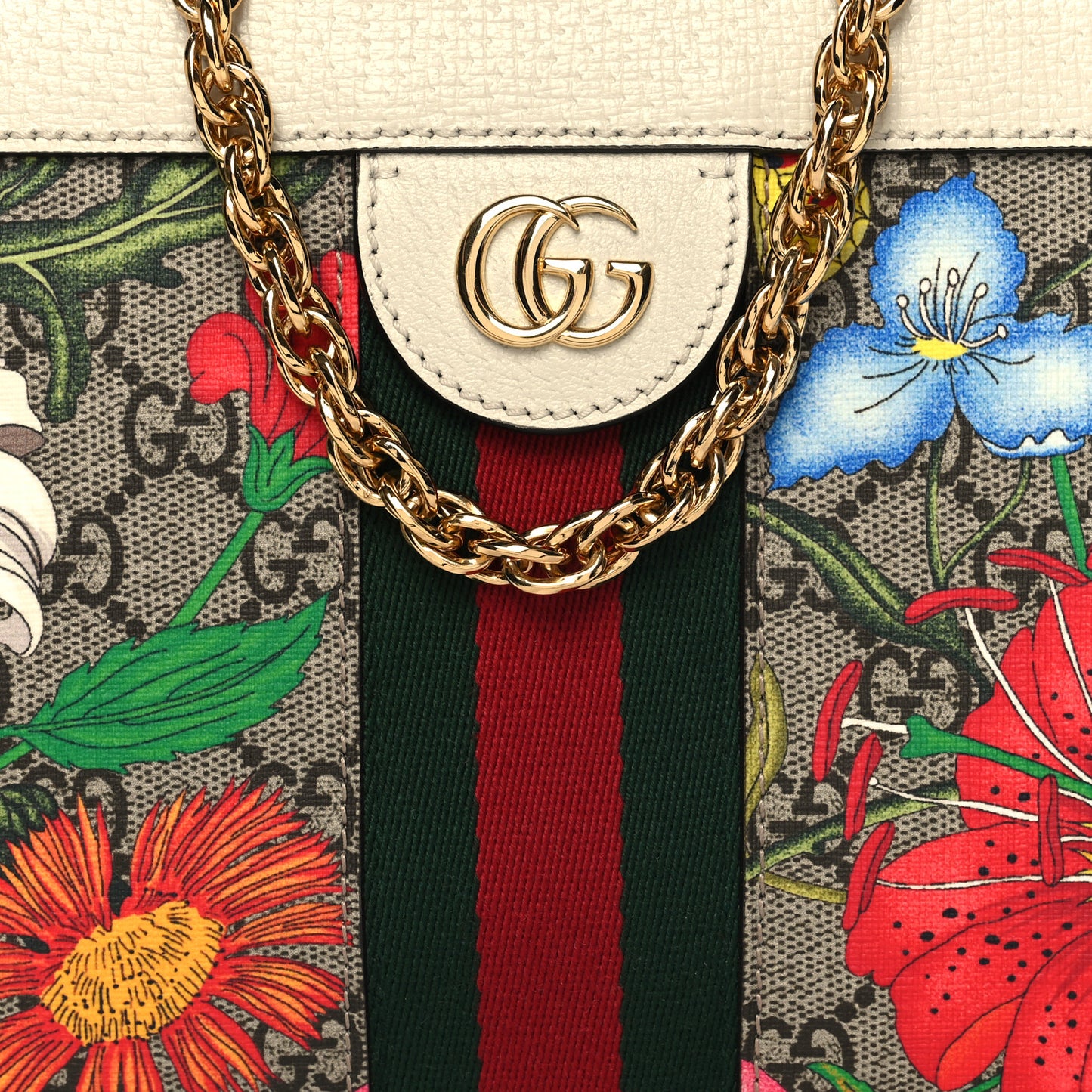 GG Supreme Monogram Flora Web Small Ophidia Chain Shoulder Bag White