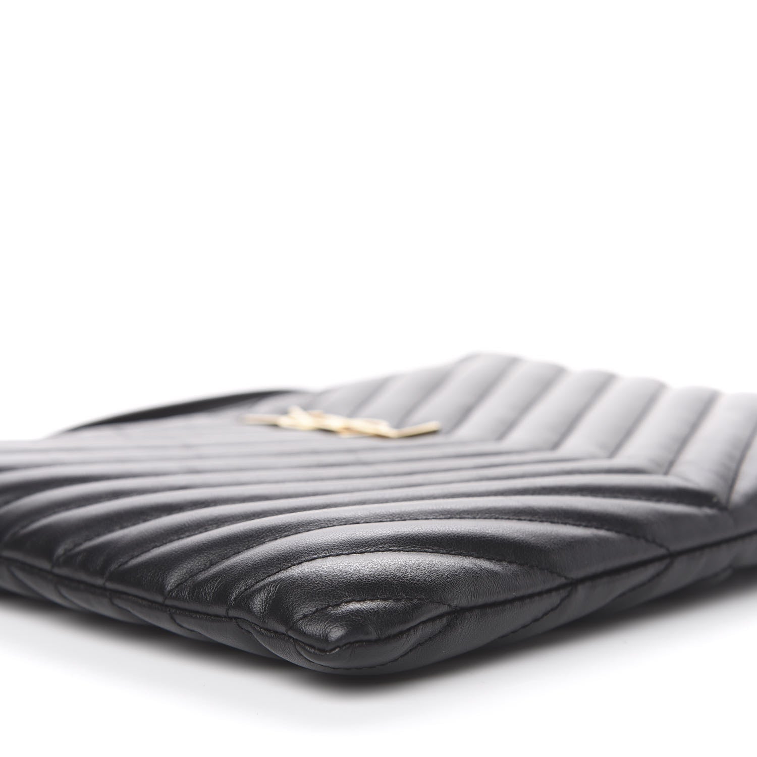 Saint Laurent Calfskin Matelasse Chevron Monogram A5 Wristlet Black 9 of 12