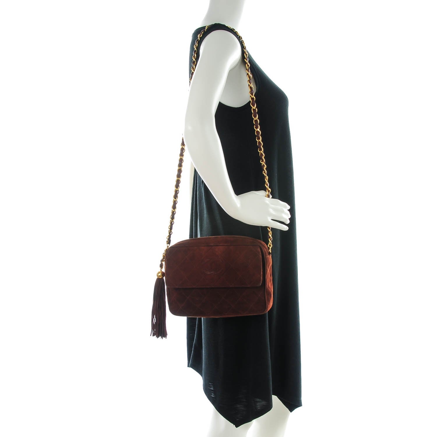 Chanel Suede Quilted CC Tassel Camera Case Brown 2 of 8