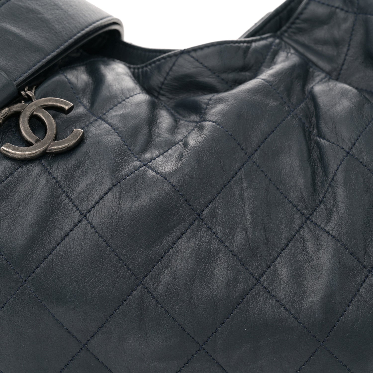 Chanel Calfskin Coco Pleats Hobo Dark Blue 8 of 11