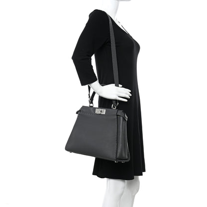 Fendi Cuoio Romano Selleria Bi-Color Medium Peekaboo Iconic Satchel Asfalto Latte 2 of 10
