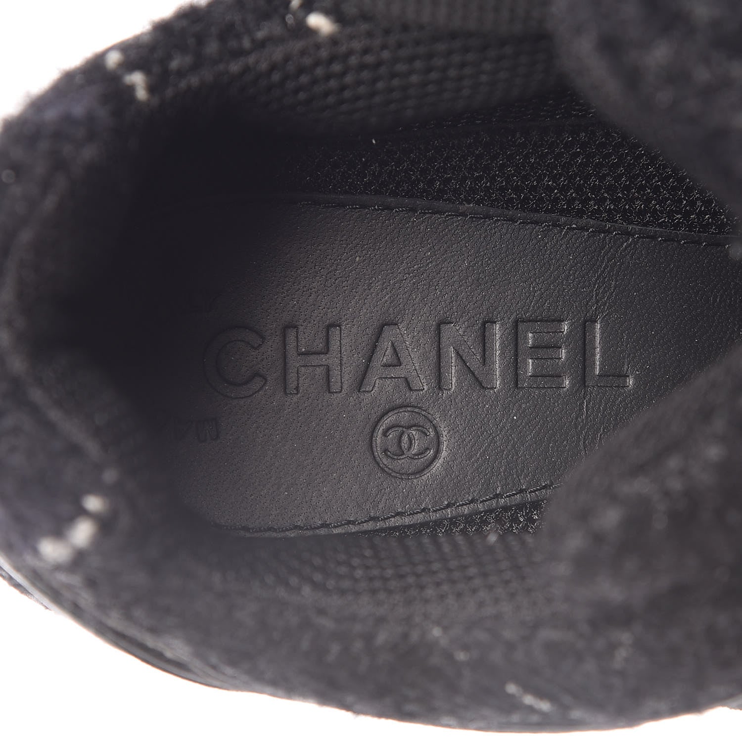 Chanel Tweed Suede Goatskin CC Sneakers 38 Black White 8 of 16