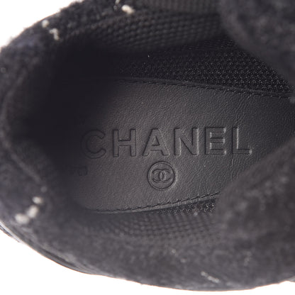 Chanel Tweed Suede Goatskin CC Sneakers 38 Black White 8 of 16