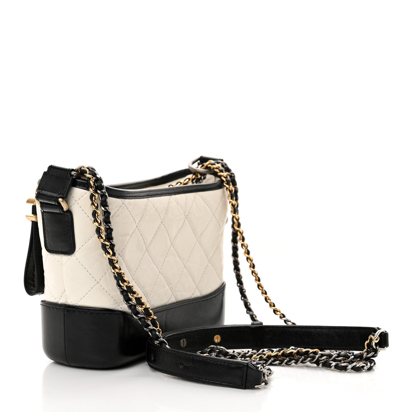 Aged Calfskin Quilted Small Gabrielle Hobo Black White