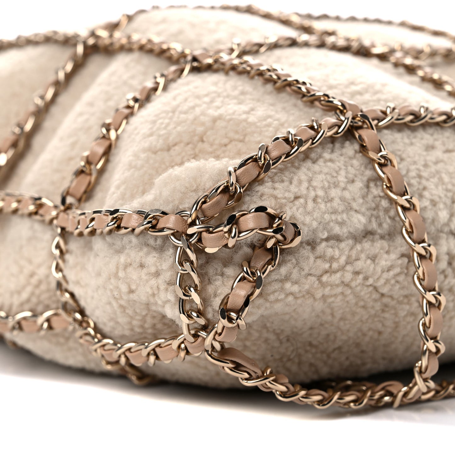 Shearling Small Shopping Chain Bag Beige