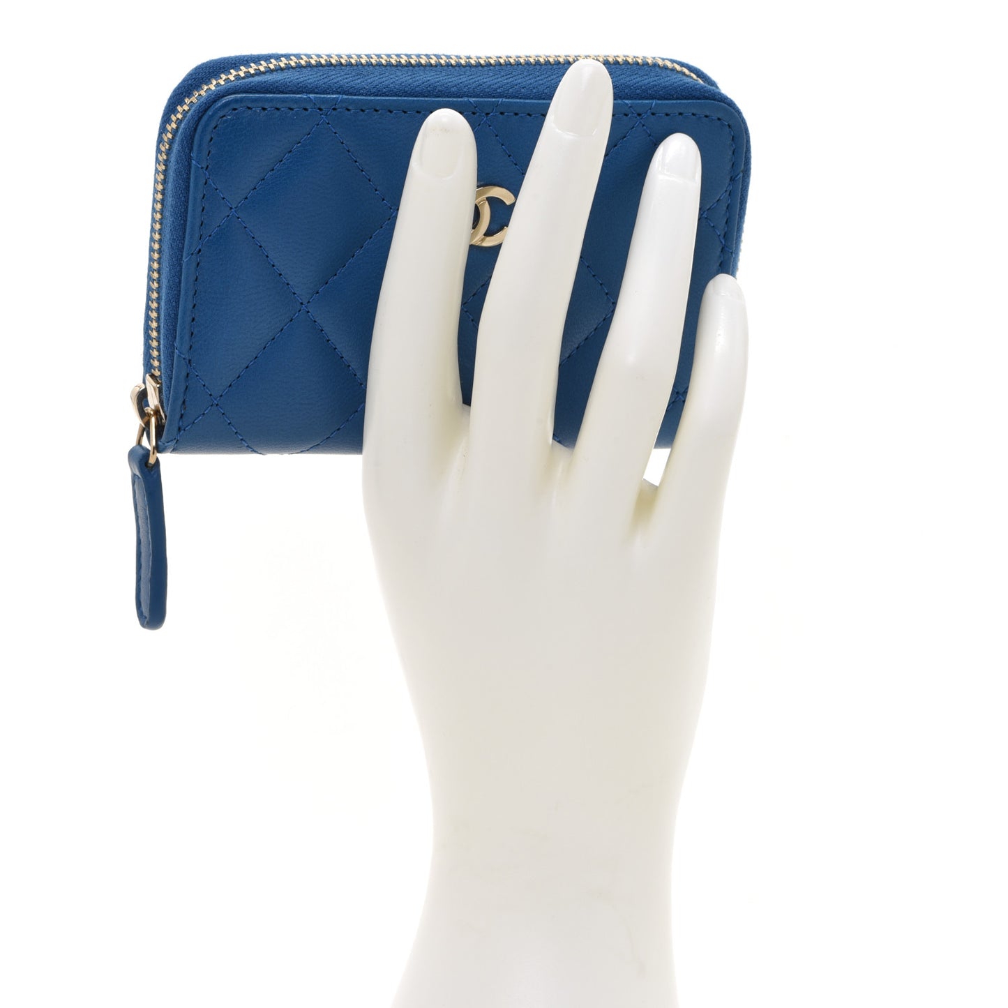 Lambskin Quilted Zip Around Coin Purse Wallet Blue