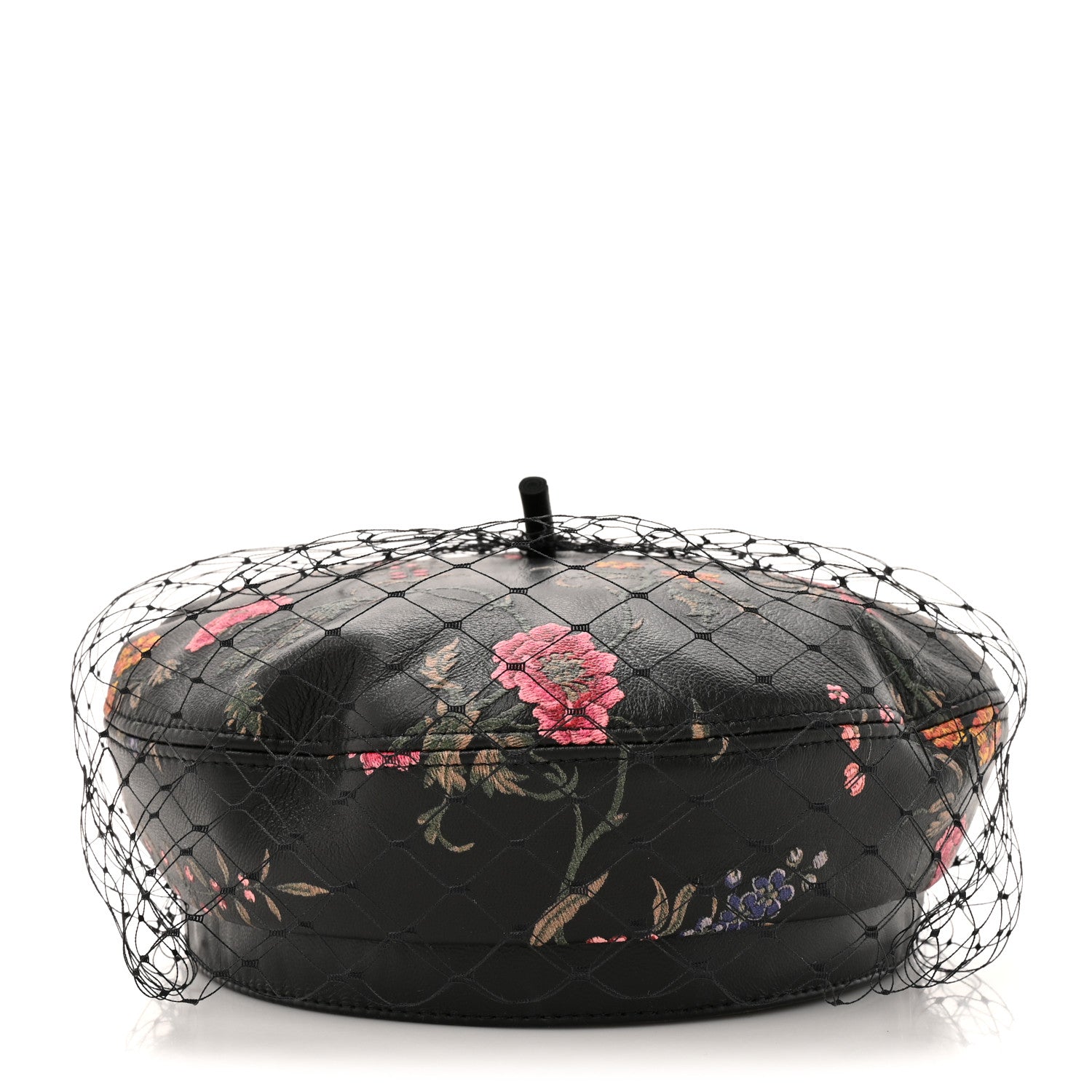 Christian Dior Lambskin Petites Fleurs Arty Beret Cap With Veil 58 Black 3 of 8