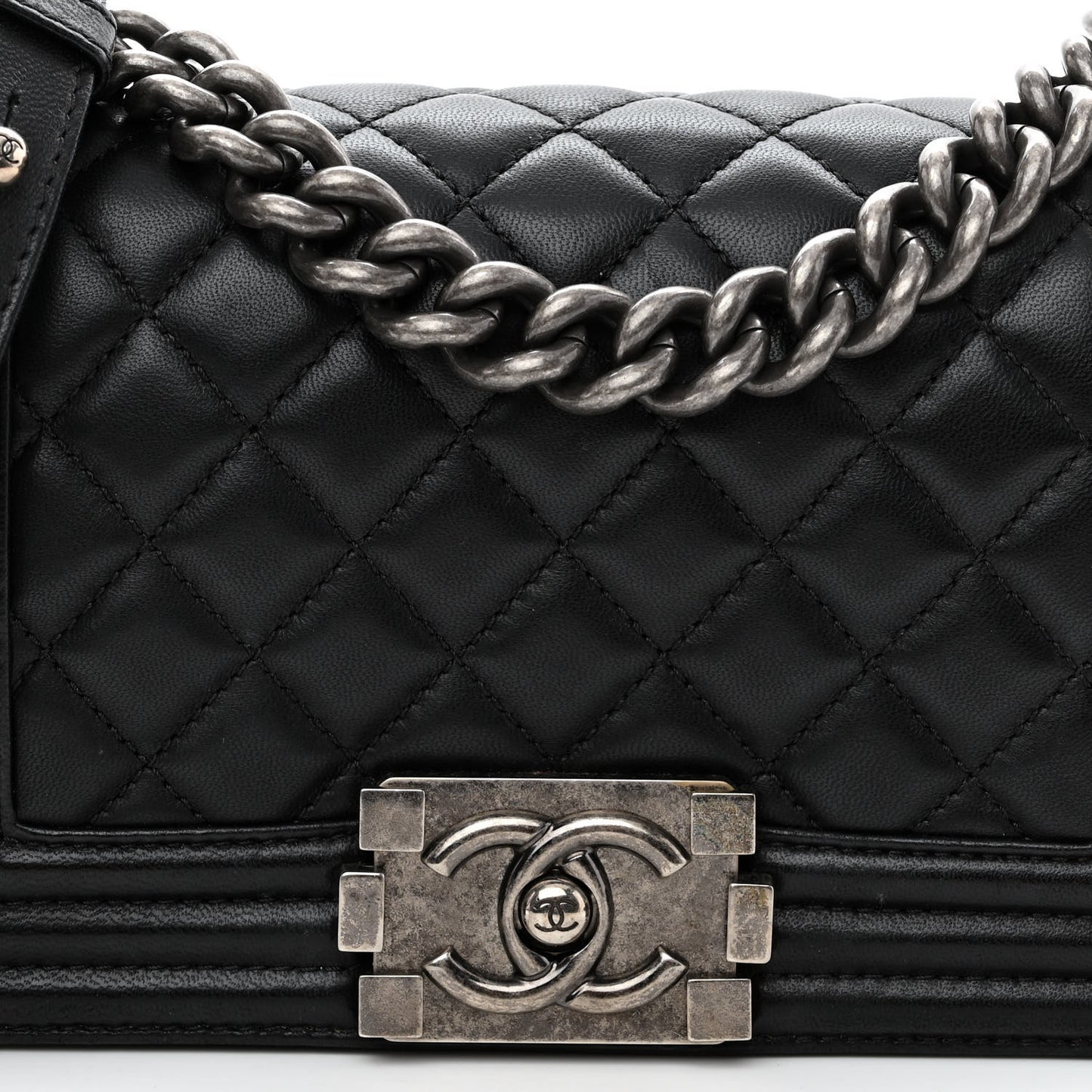 Lambskin Quilted Small Boy Flap Black
