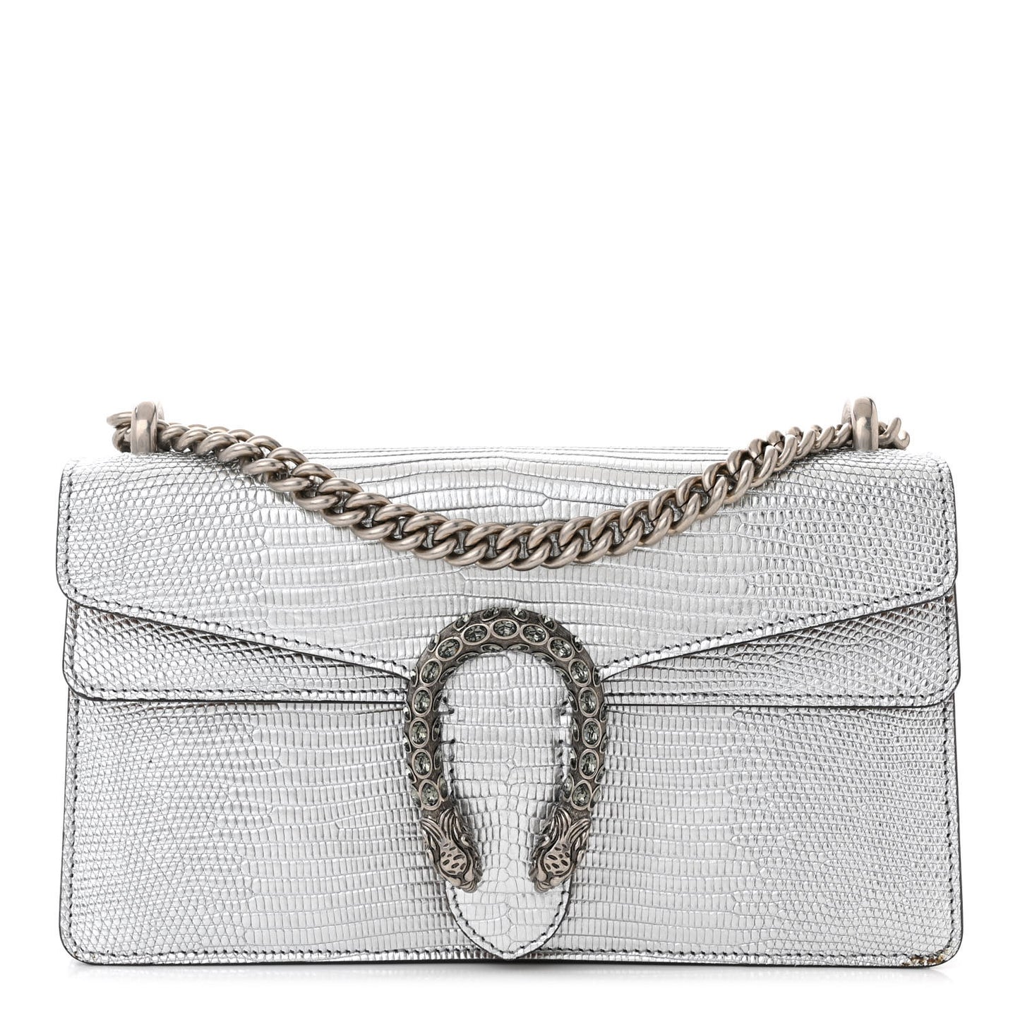 Lizard Crystal Small Dionysus Shoulder Bag Silver