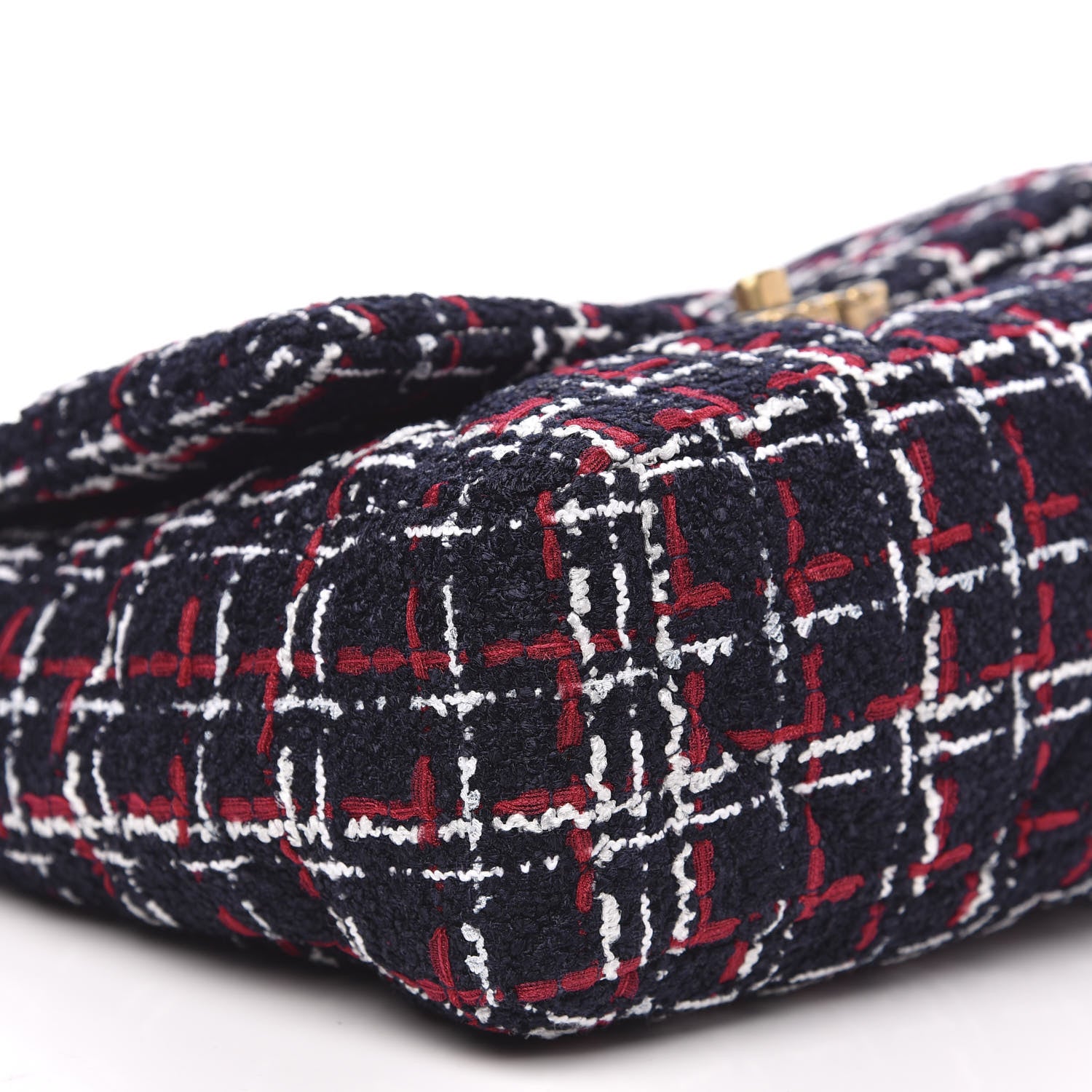 Chanel Tweed Quilted Large 19 Flap Navy Blue White Red 9 of 10
