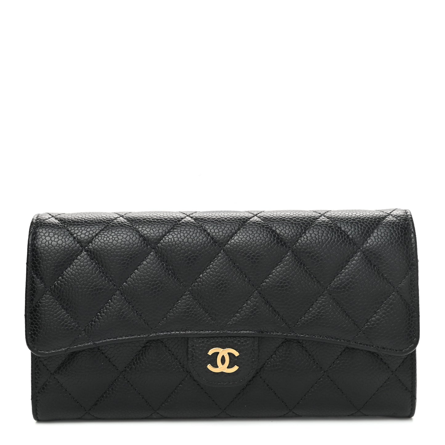 Caviar Quilted Large Gusset Flap Wallet Black