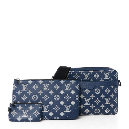 Louis Vuitton Calfskin Monogram Shadow Trio Messenger Navy White 2 of 12