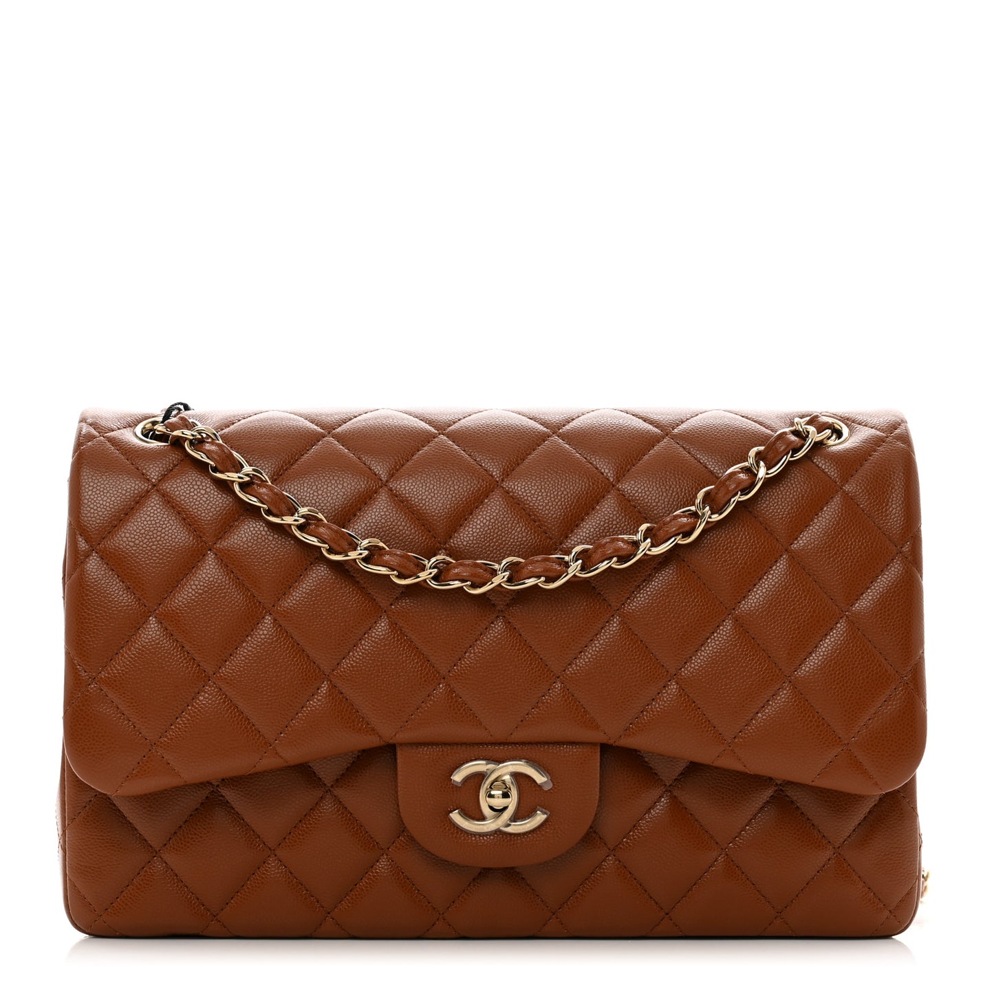 Caviar Quilted Jumbo Double Flap Light Brown