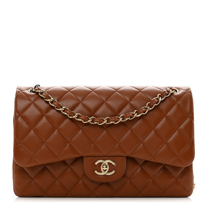 Chanel Caviar Quilted Jumbo Double Flap Light Brown 1 of 10