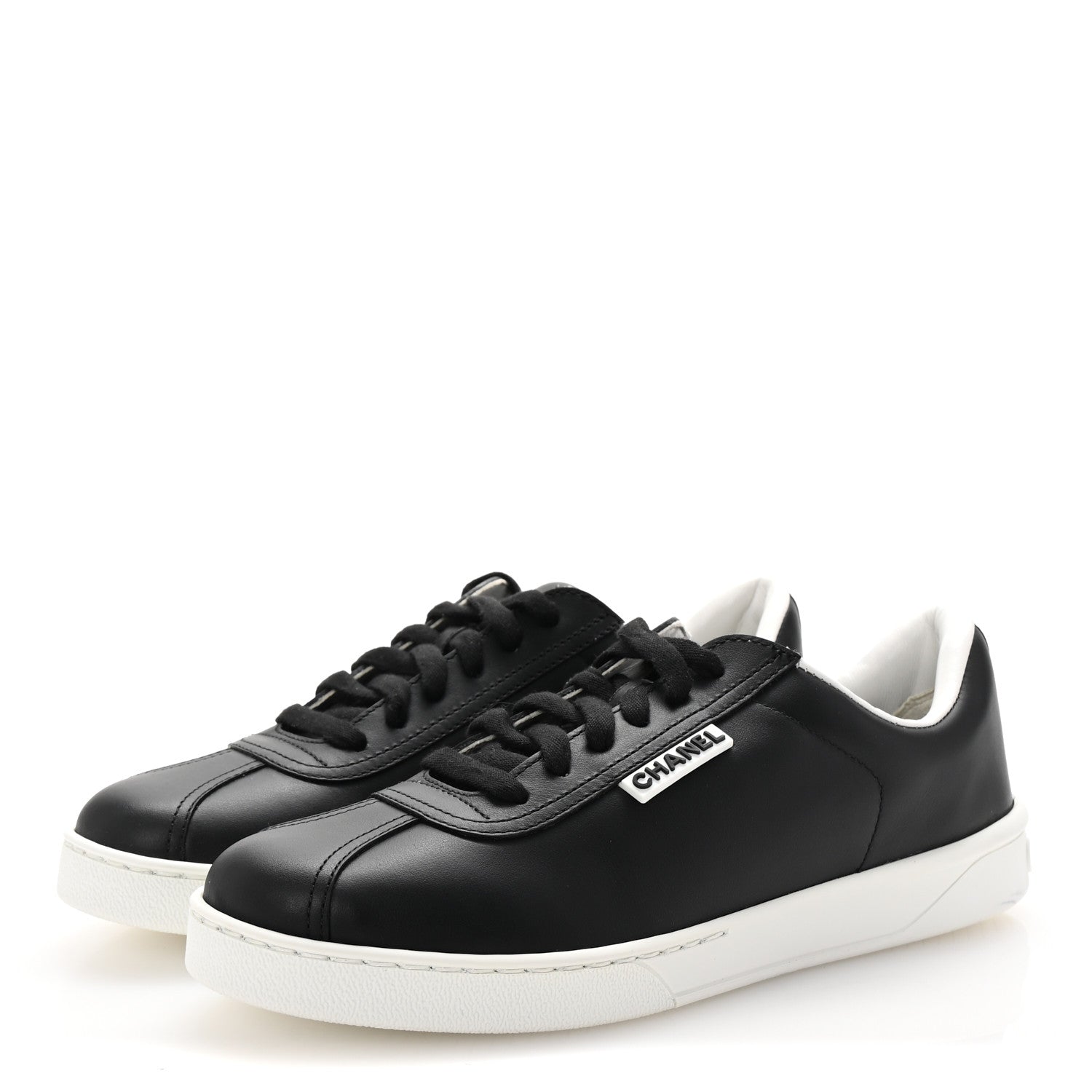 Chanel Calfskin CC Womens Sneakers 37.5 Black 4 of 9