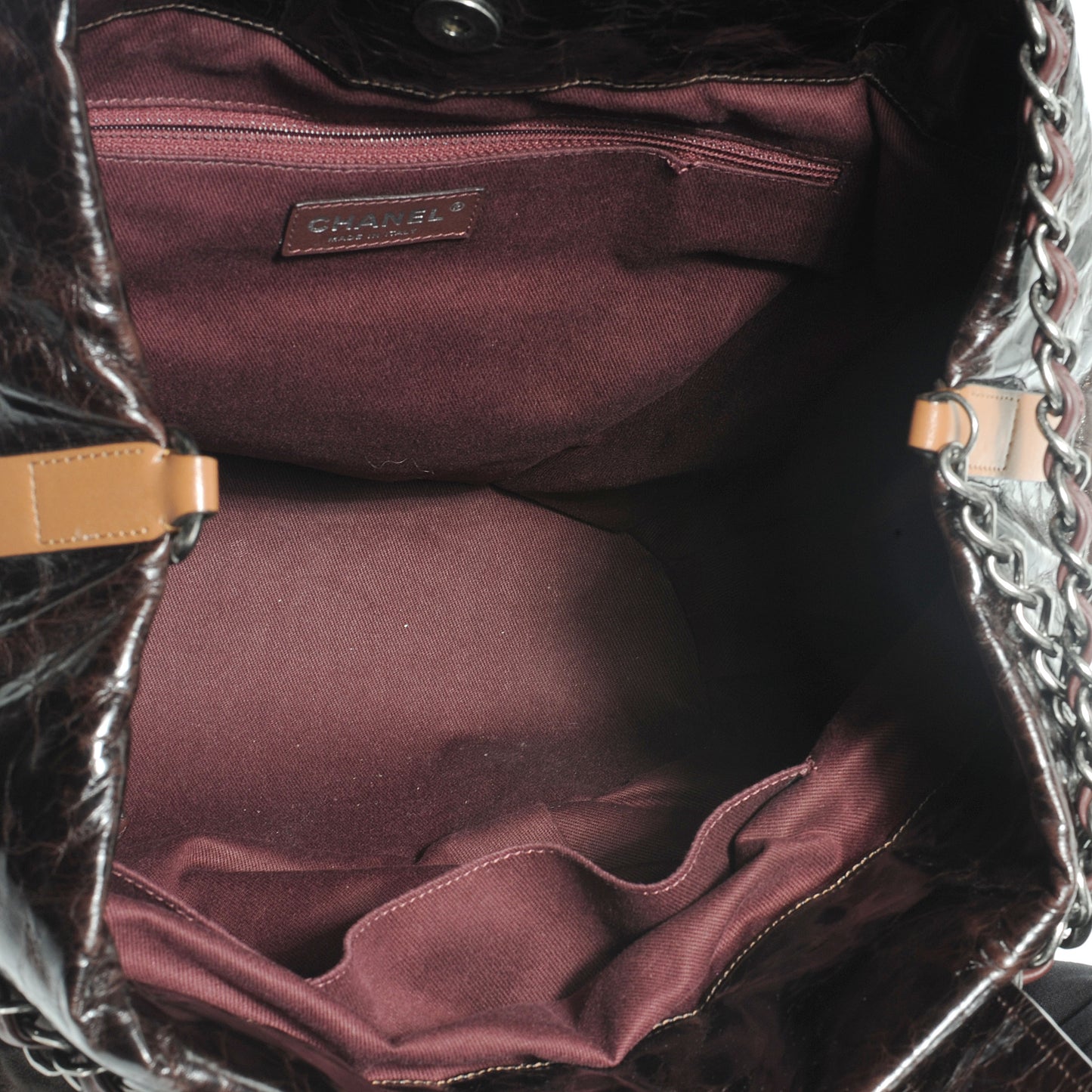 Iridescent Calfskin Large In The Mix Tote Dark Brown