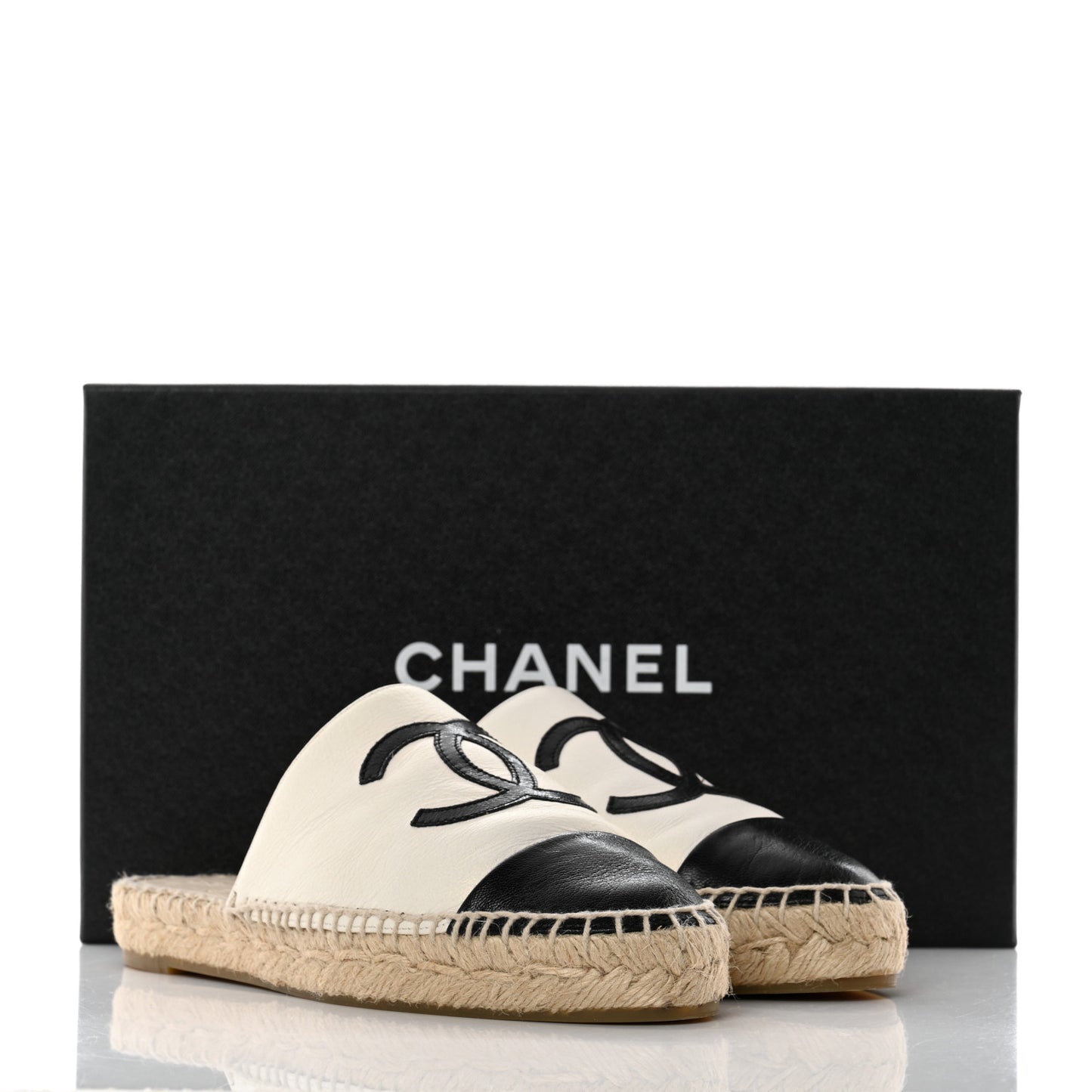 Iridescent Goatskin CC Espadrille Mules 35 Ivory Black